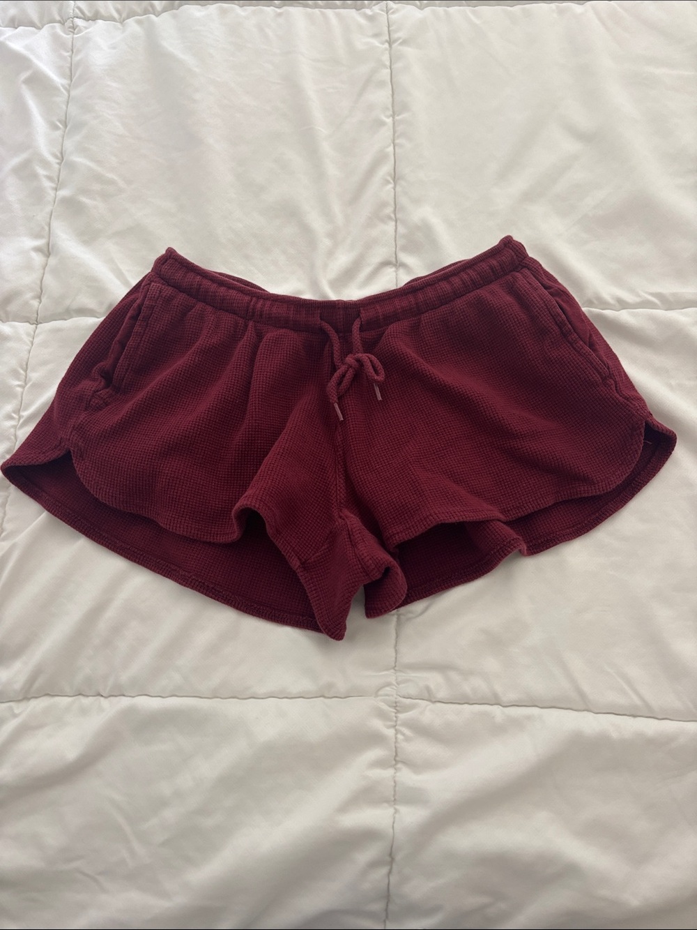 Brandy Melville Waffle-Knit Athletic Shorts in Deep Burgundy
